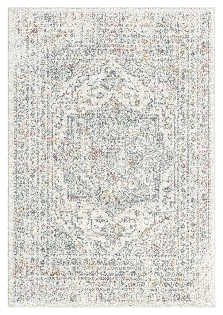 Nasya Pink Yellow and Grey Traditional Medallion Rug