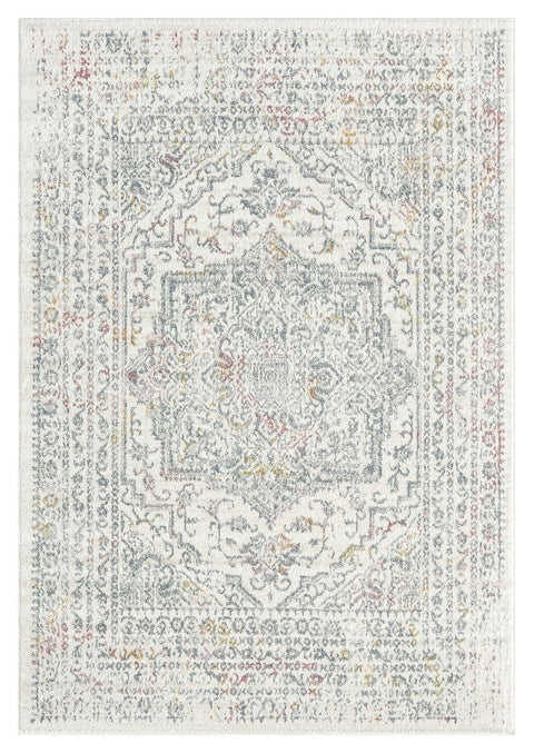 Nasya Pink Yellow and Grey Traditional Medallion Rug