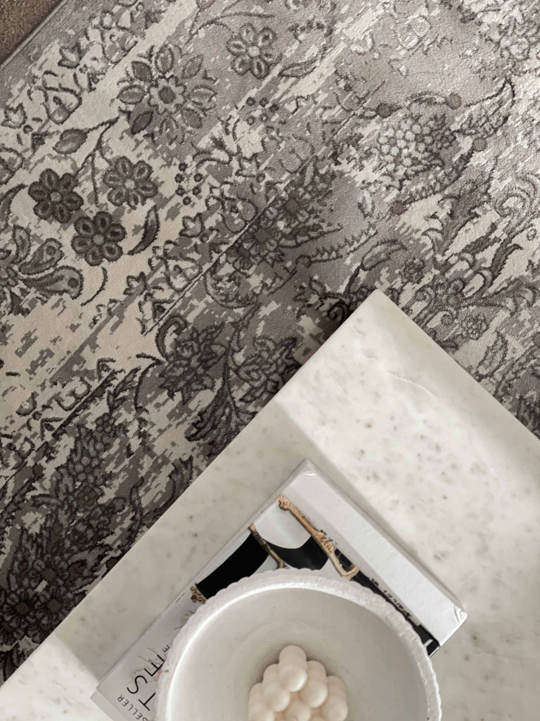 Aaerin Charcoal Grey And Ivory Traditional Distressed Rug