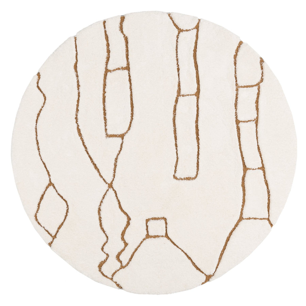 Alayna Cream and Gold Tribal Round Shag Rug