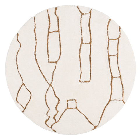 Alayna Cream and Gold Tribal Round Shag Rug