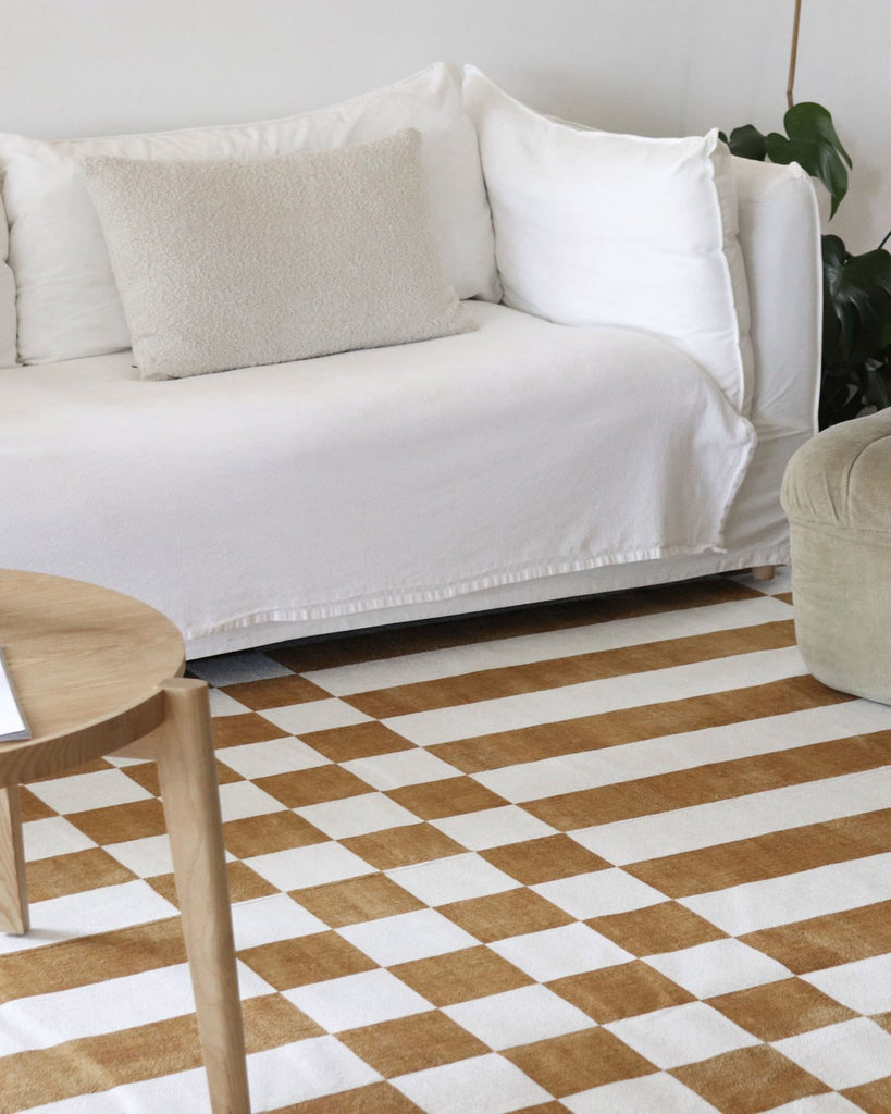Alula Brown and White Checkered and Striped Washable Rug