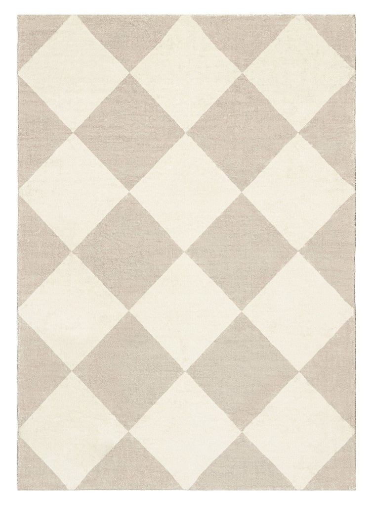 Anastasia Grey Cream Checkered Washable Rug