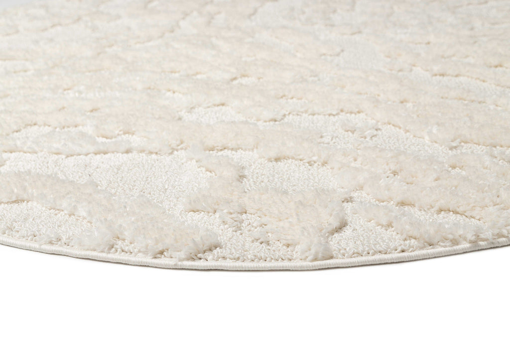 Aurora Ivory Cream Abstract Textured Round Rug