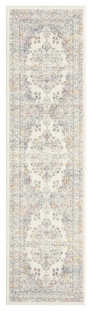 Aysha Pink Yellow and Grey Traditional Medallion Runner Rug