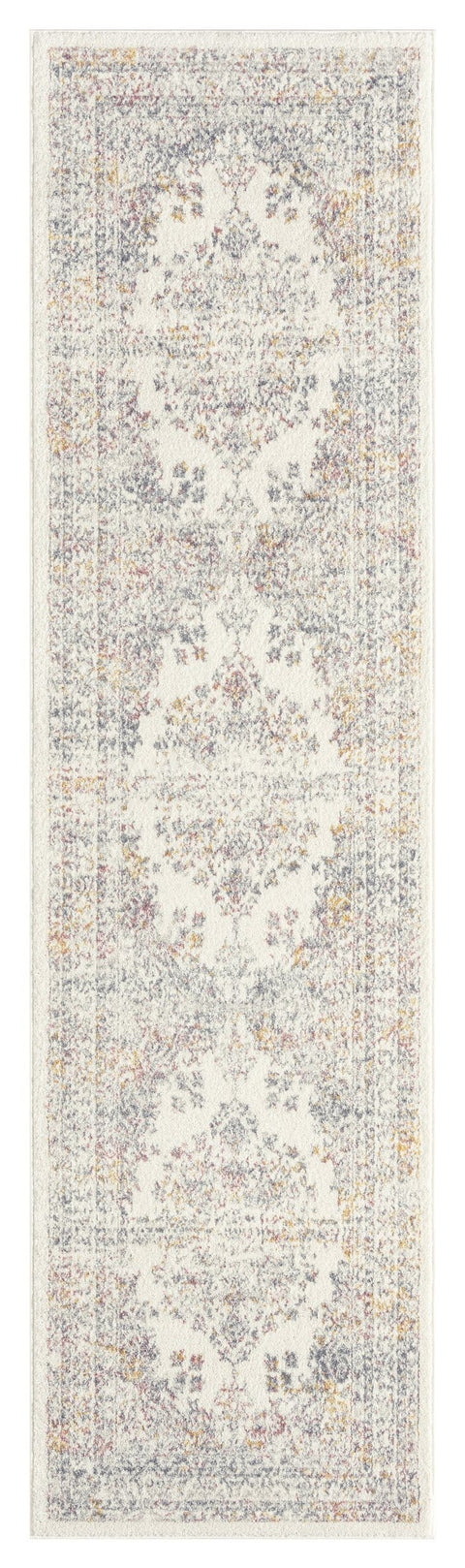 Aysha Pink Yellow and Grey Traditional Medallion Runner Rug