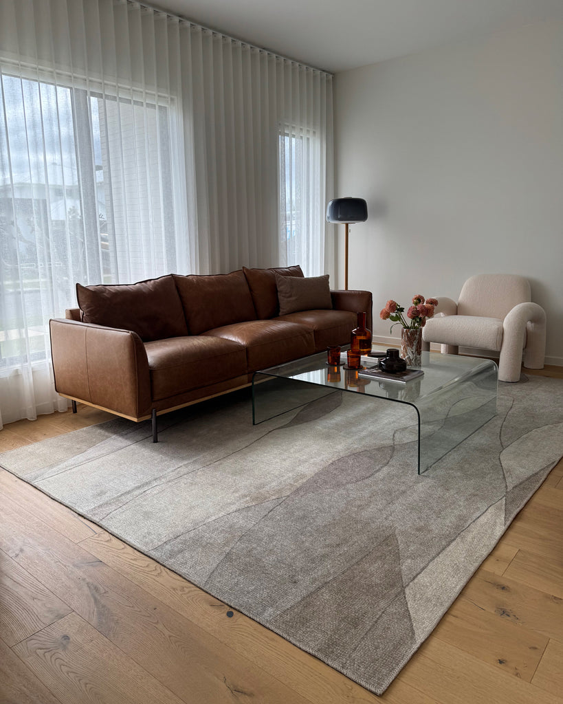 Azra Grey and Beige Abstract Washable Rug