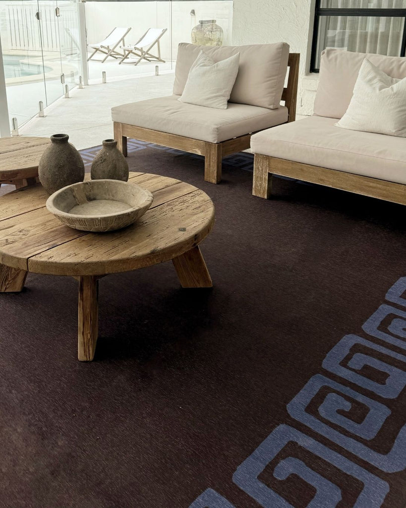 Callista Deep Chocolate and Vivid Blue Geometric Indoor Outdoor Rug