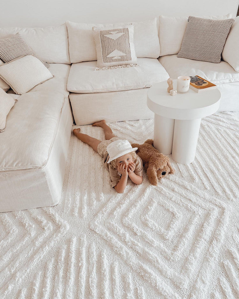Carrie Ivory Cream Geometric Textured Rug
