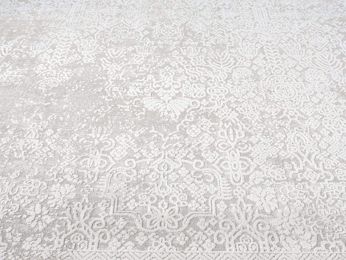 Cecilia Grey and Ivory Distressed Floral Rug