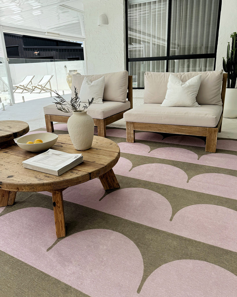Cleo Blush and Sage Arch Pattern Indoor Outdoor Rug