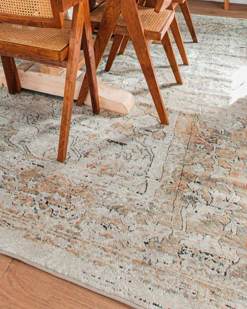 Constance Beige And Blue Distressed Floral Rug