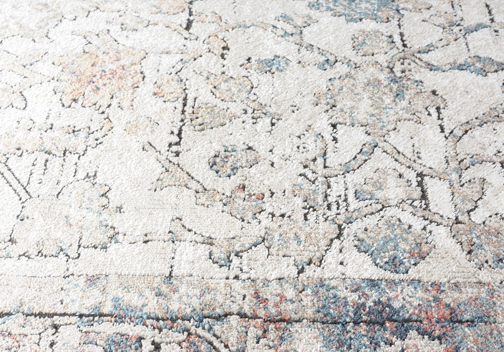 Constance Beige And Blue Distressed Floral Rug