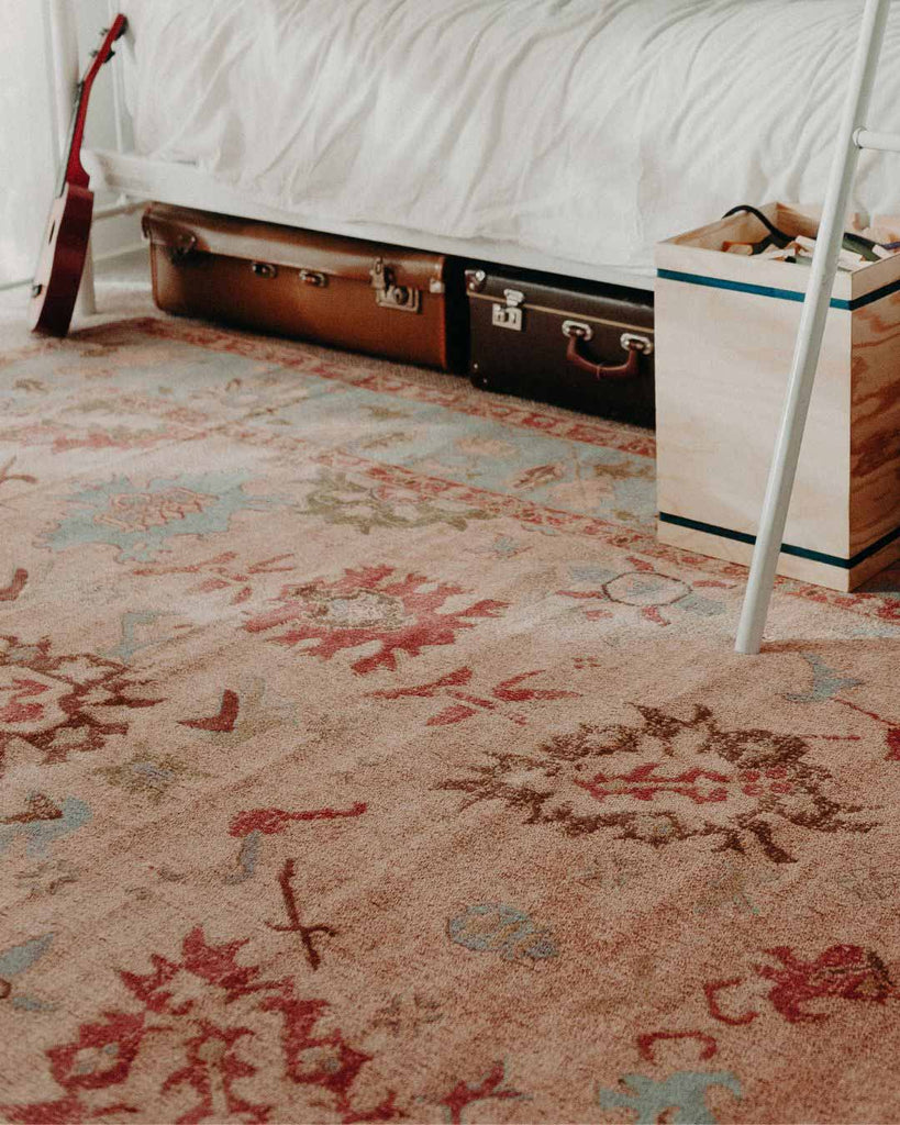 Dakota Blue and Pink Bordered Floral Rug