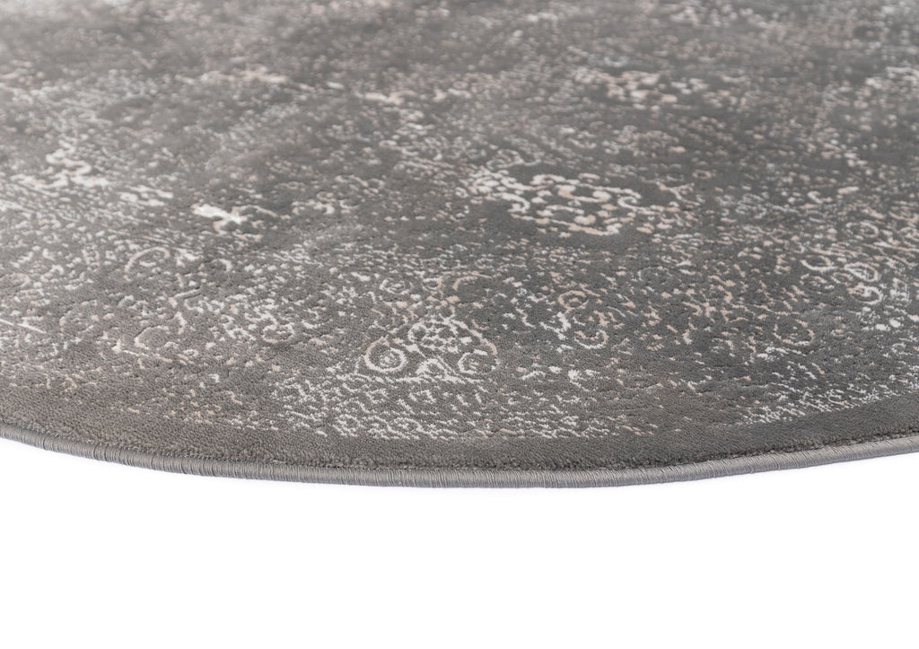 Dalma Charcoal Grey And Ivory Traditional Distressed Round Rug