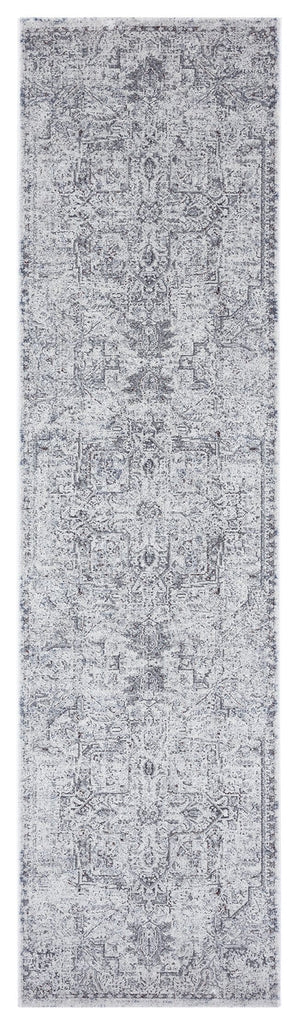 Elania Grey and Blue Traditional Distressed Medallion Runner Rug