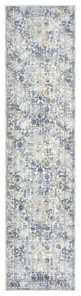 Elletra Cream And Navy Floral Motif Runner Rug