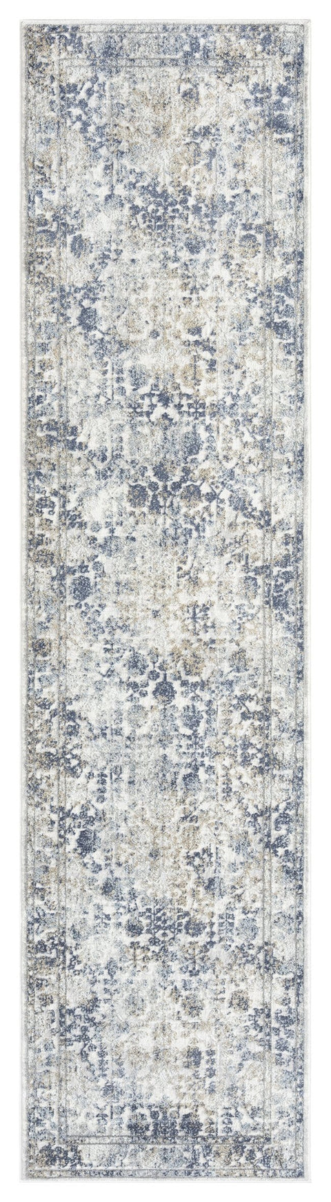 Elletra Cream And Navy Floral Motif Runner Rug