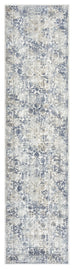 Elletra Cream And Navy Floral Motif Runner Rug