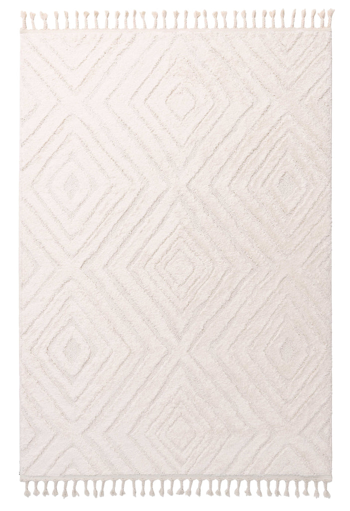 Elmira Ivory Cream Diamond Tribal Rug