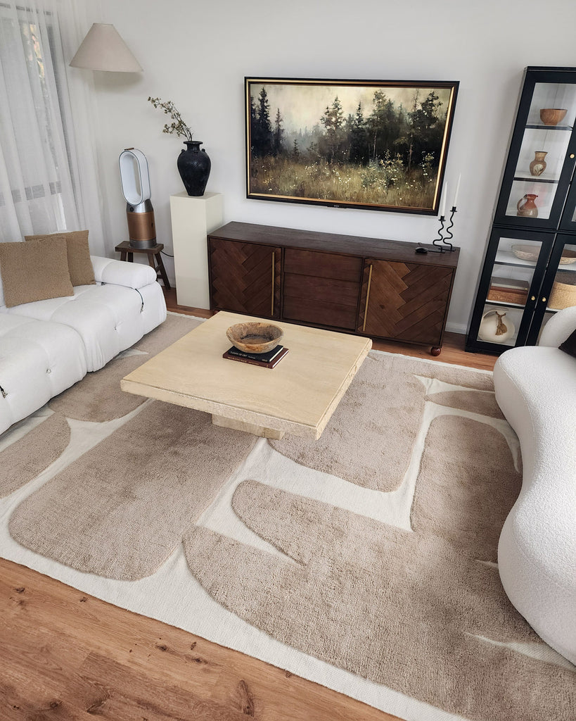 Eluru Taupe Abstract Washable Wool Rug