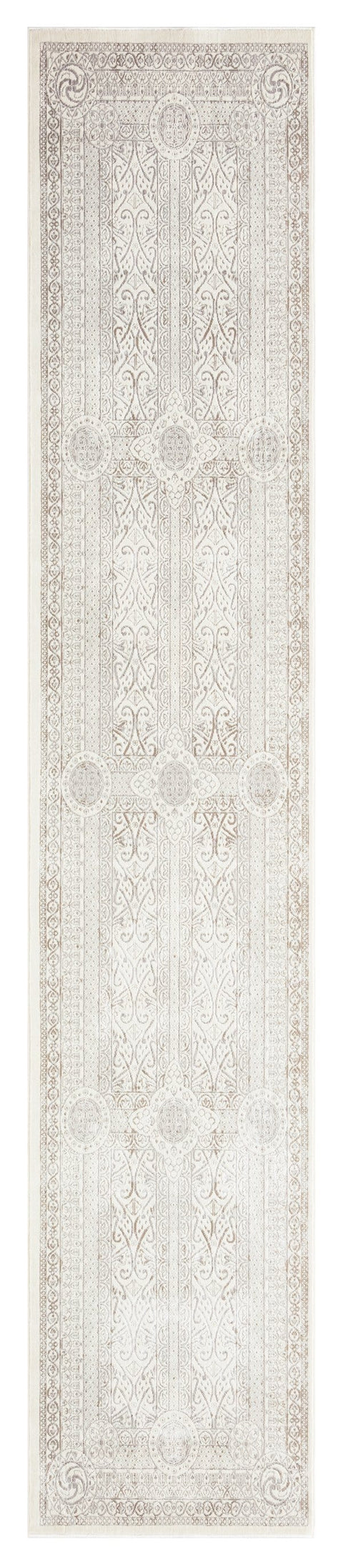 Esmeray Ivory And Grey Traditional Distressed Runner Rug