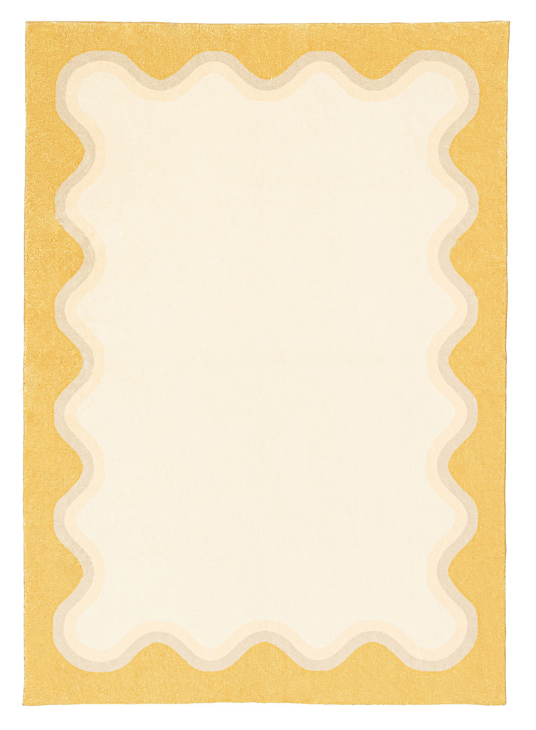 Esti Cream and Yellow Wiggle Bordered Washable Rug