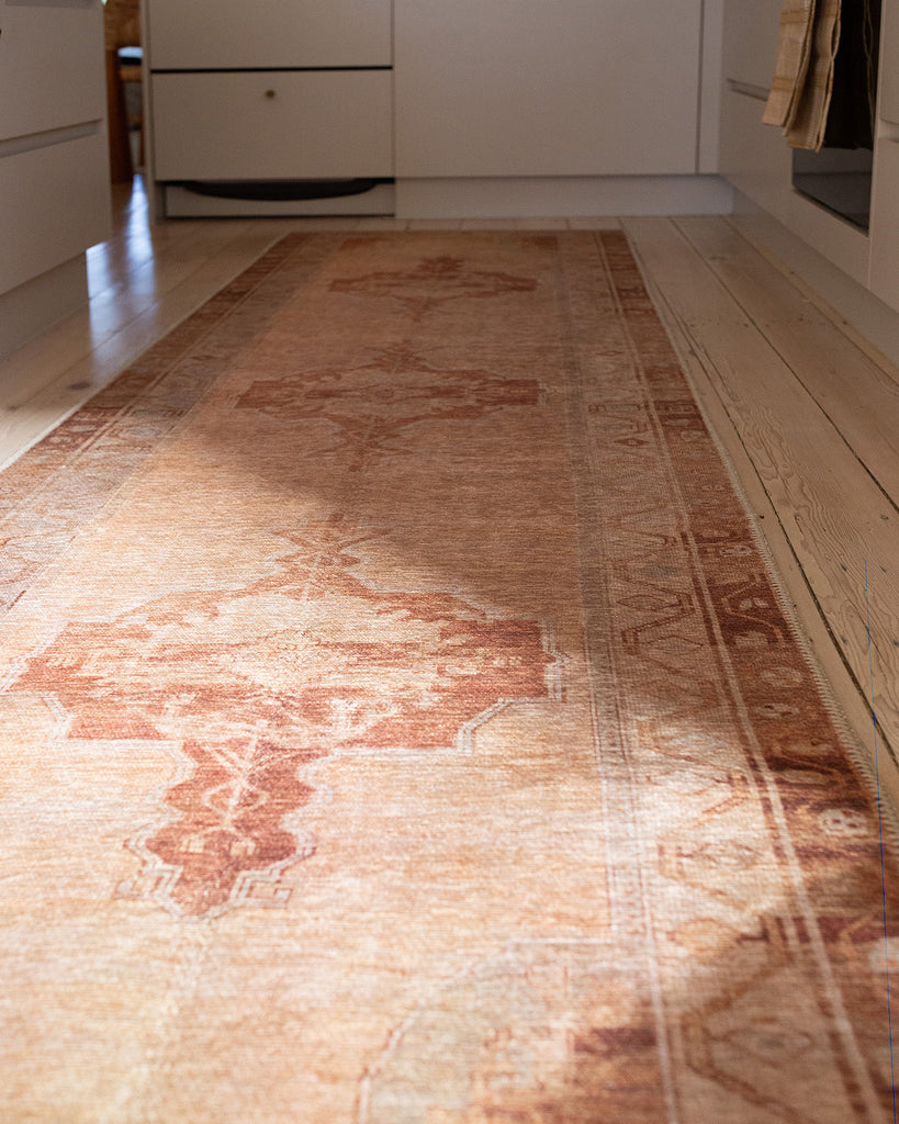 Feliza Cream and Rust Medallion Washable Runner Rug