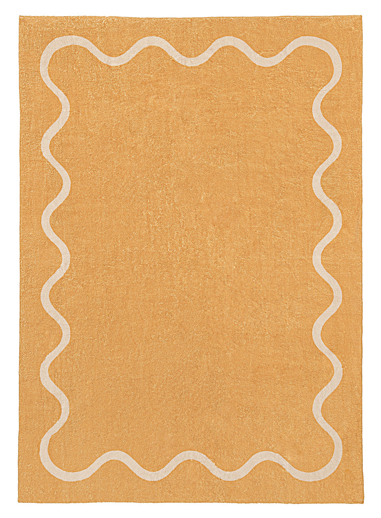 Frida Mustard and Cream Wiggle Bordered Washable Rug