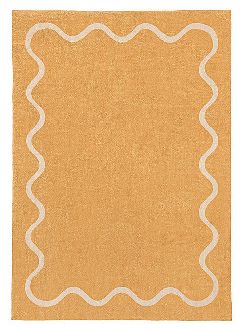 Frida Mustard and Cream Wiggle Bordered Washable Rug
