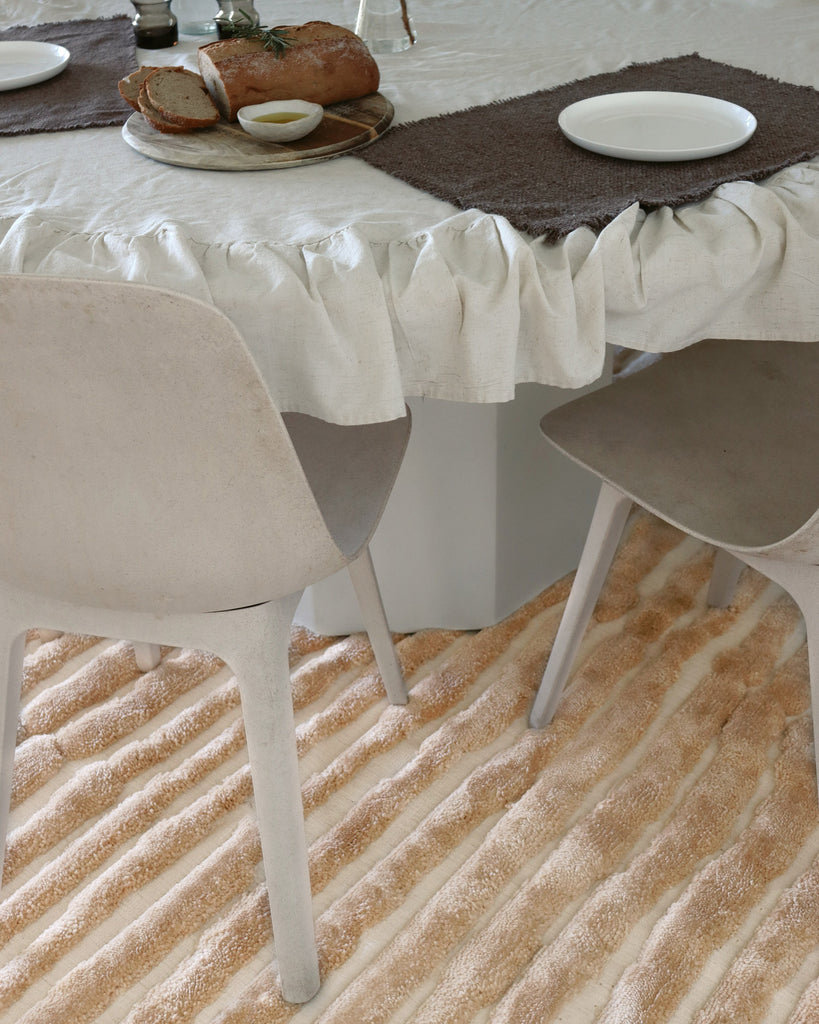 Fritzie Champagne Abstract Striped Round Rug