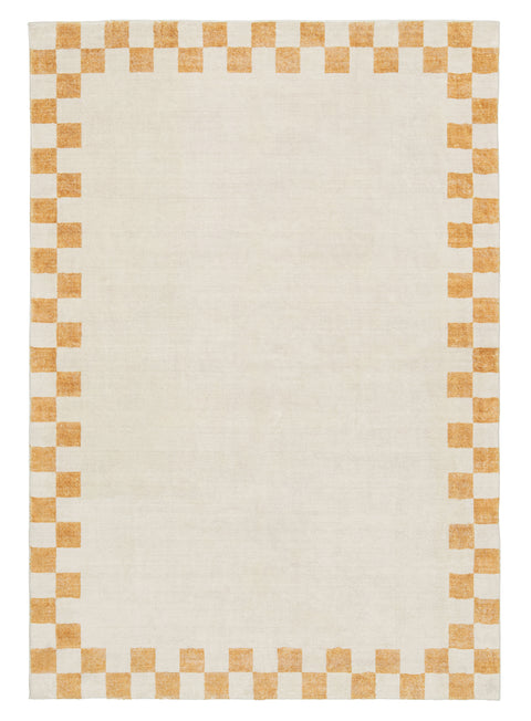 Gadise Yellow Mustard Checkered Border Washable Rug