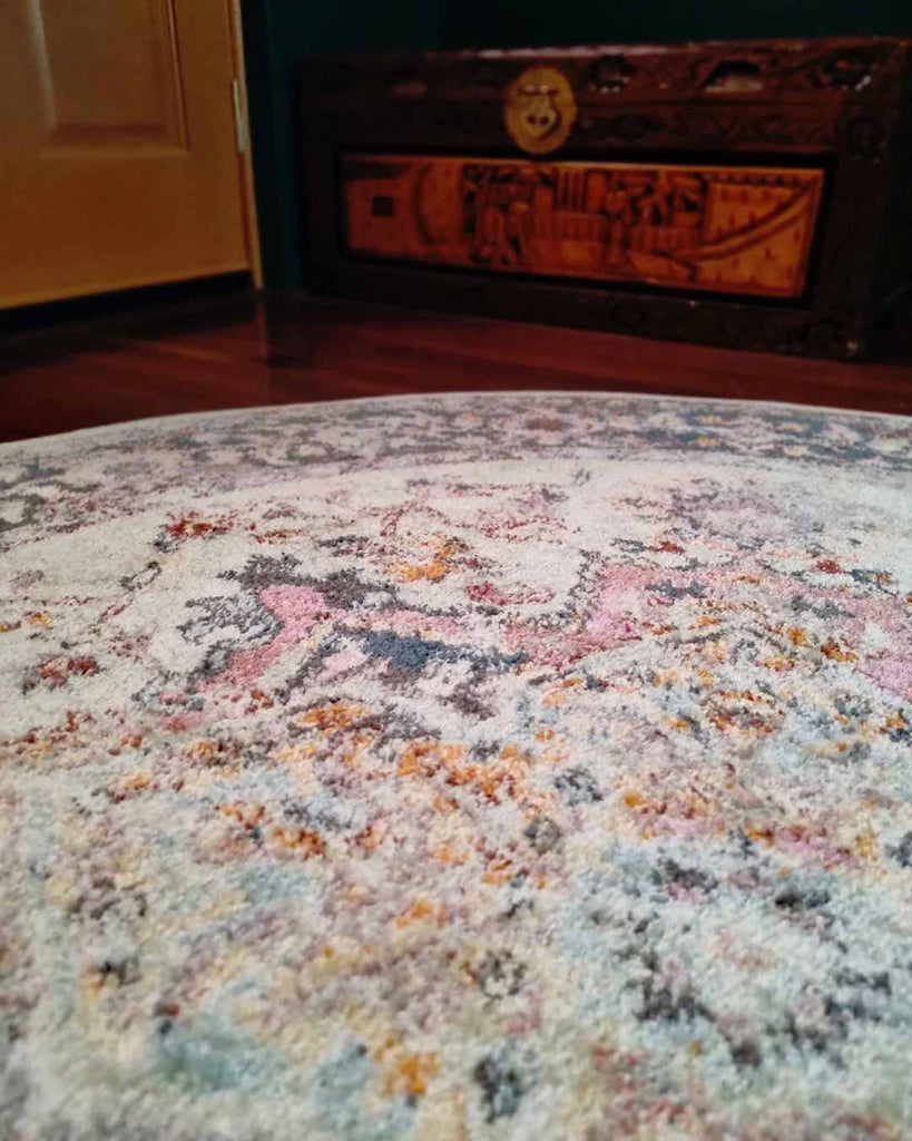 Haven Cream and Purple Multi-Colour Distressed Round Rug