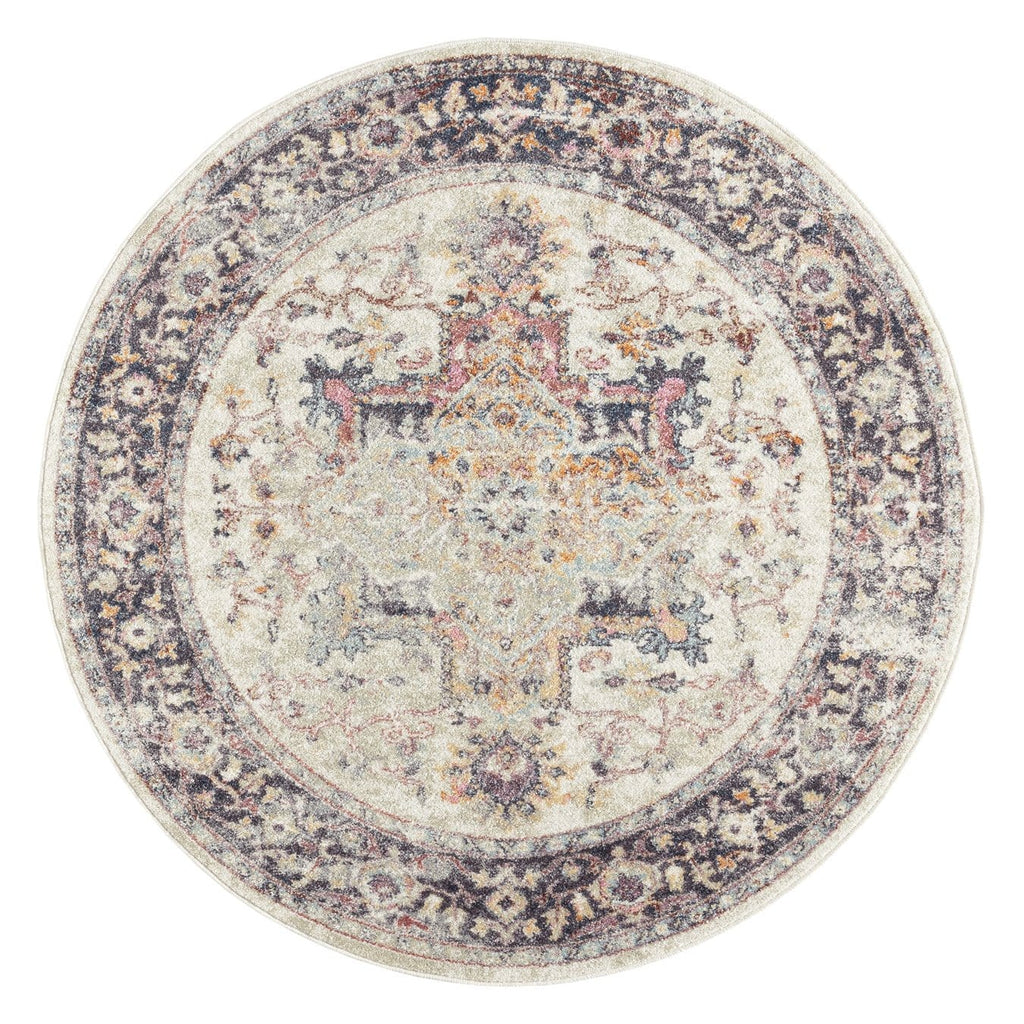 Haven Cream and Purple Multi-Colour Distressed Round Rug