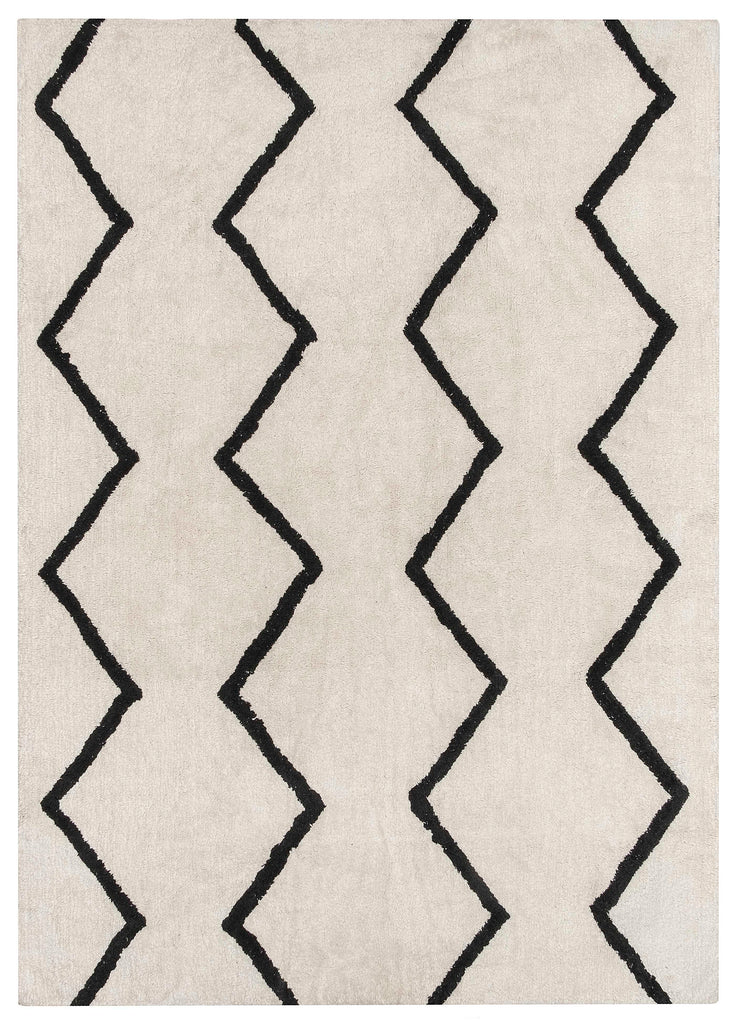 Hayley Black and Ivory Tribal Washable Berber Rug
