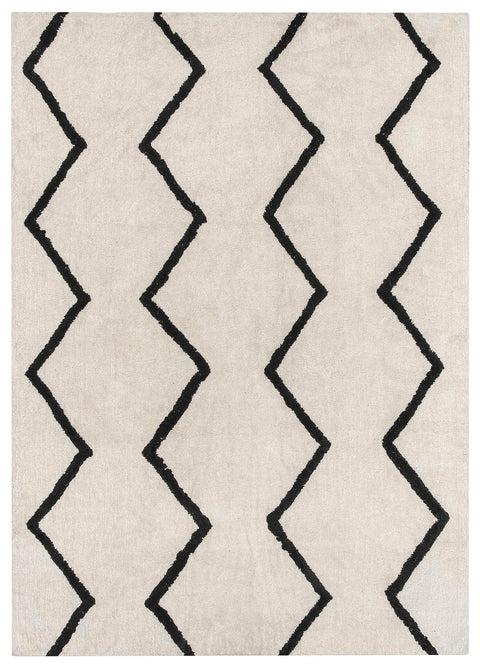 Hayley Black and Ivory Tribal Washable Berber Rug