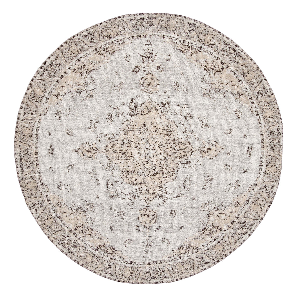 Helena White and Peach Turkish Style Distressed Round Rug