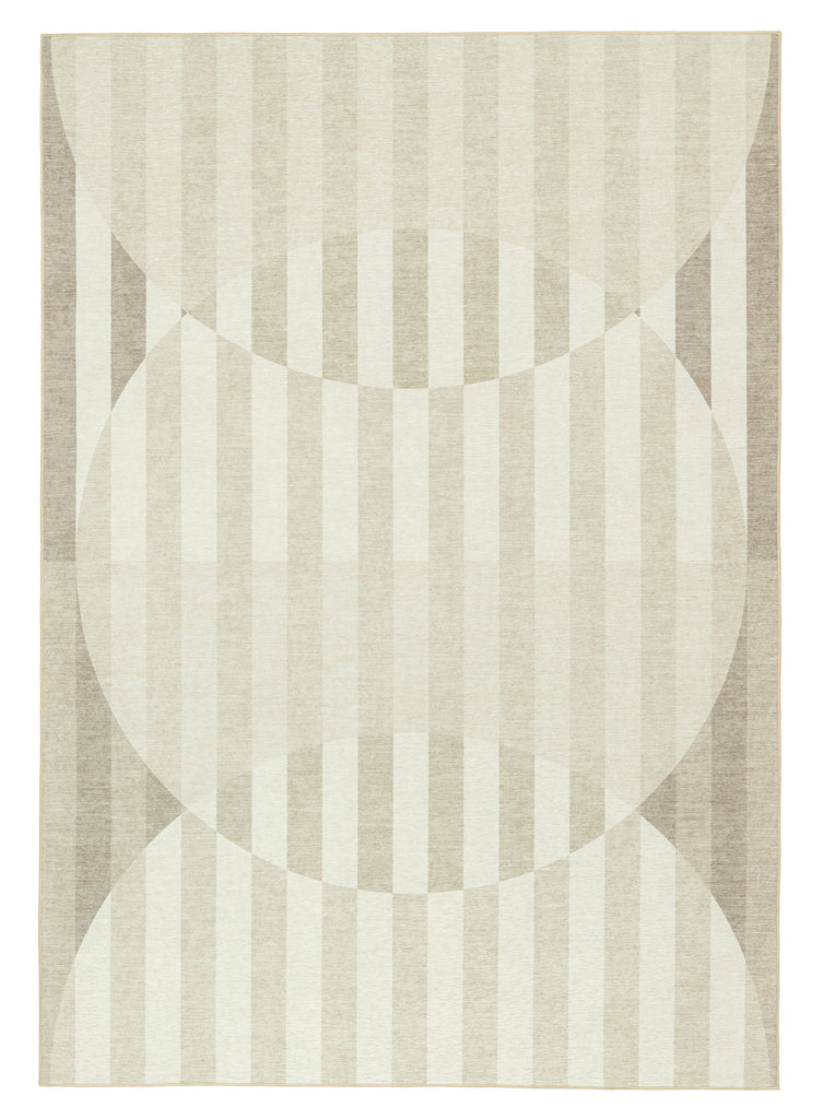 Icarus Soft Sand and Warm Taupe Abstract Circle Indoor Outdoor Rug