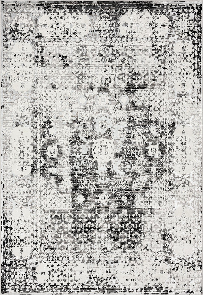Imran Black Grey And Ivory Traditional Distressed Rug