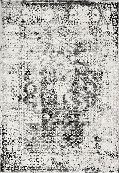 Imran Black Grey And Ivory Traditional Distressed Rug