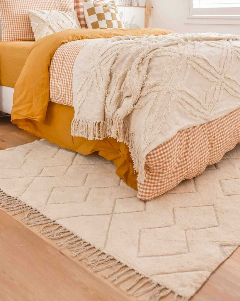 Jahna Cream Beige Diamond Tribal Washable Rug