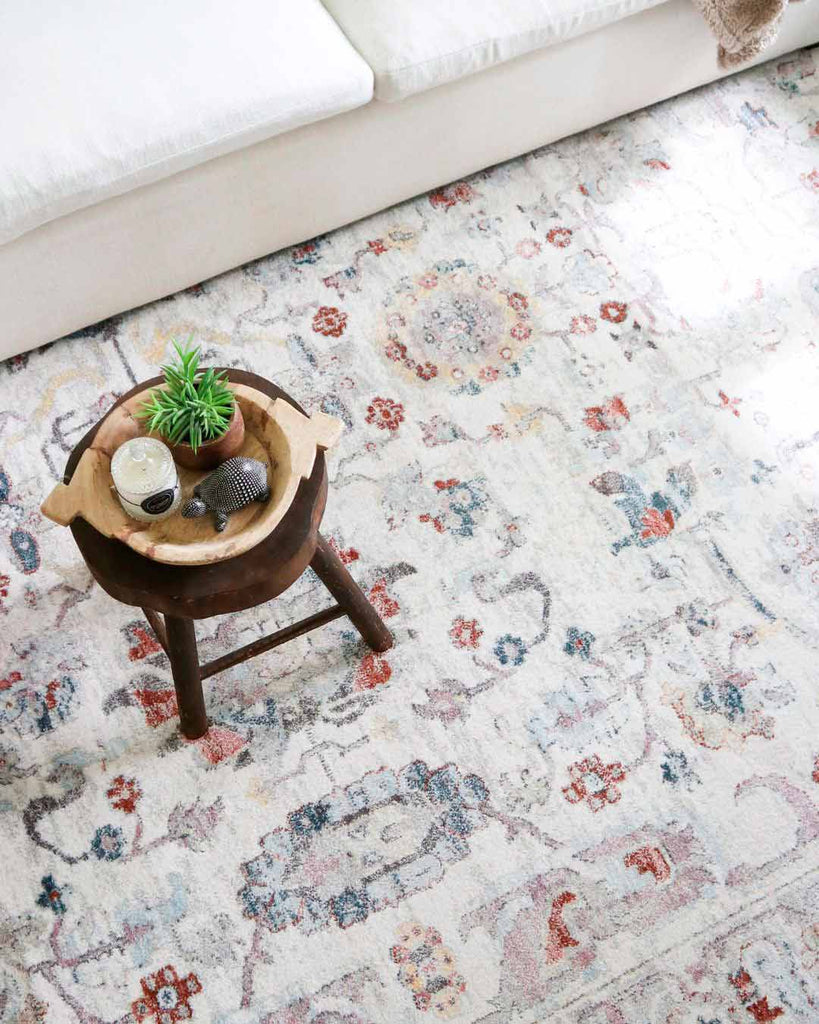 Jinnie Cream and Purple Multi-Colour Distressed Rug