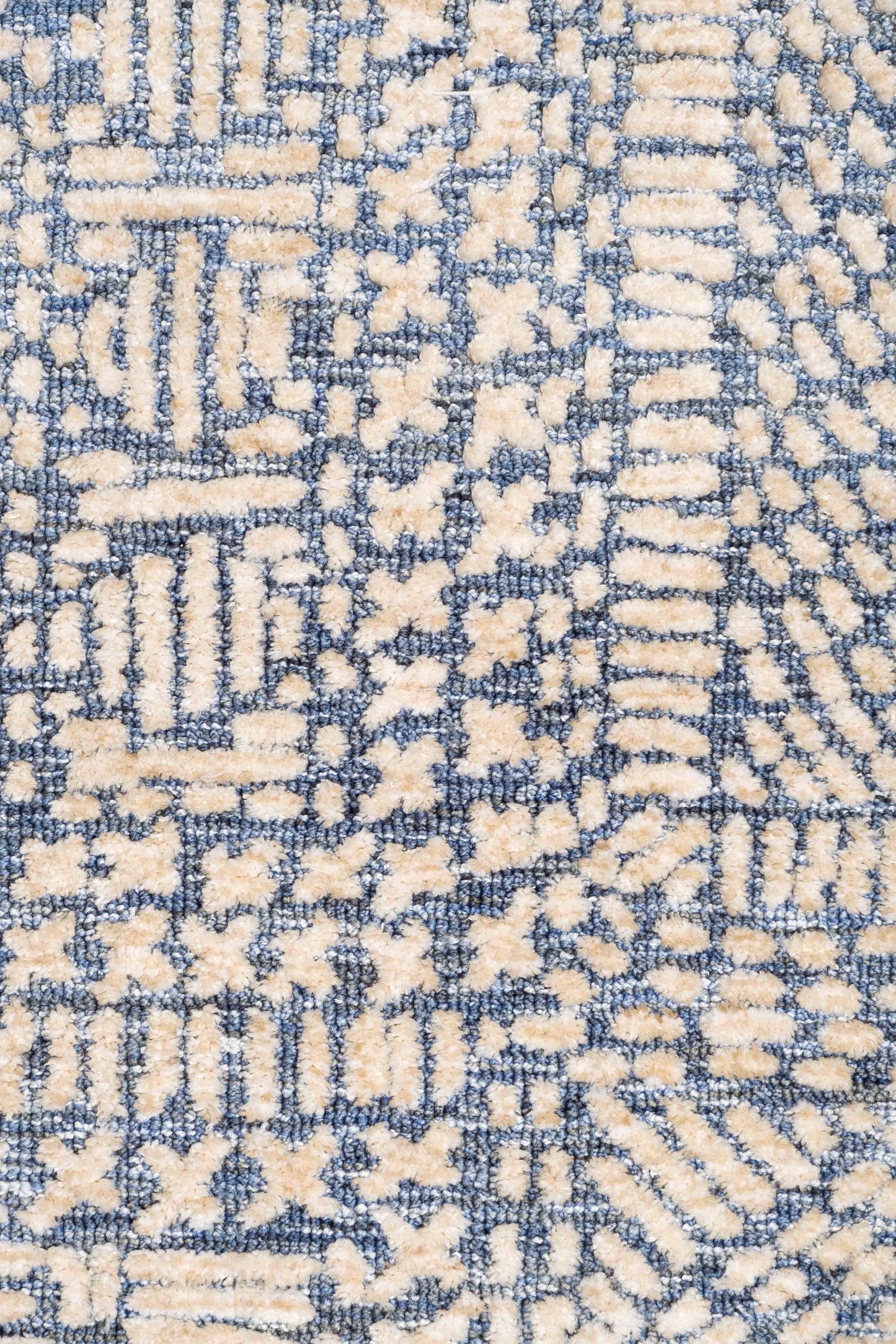 Karmen Blue and Ivory Geometric Patterned Rug