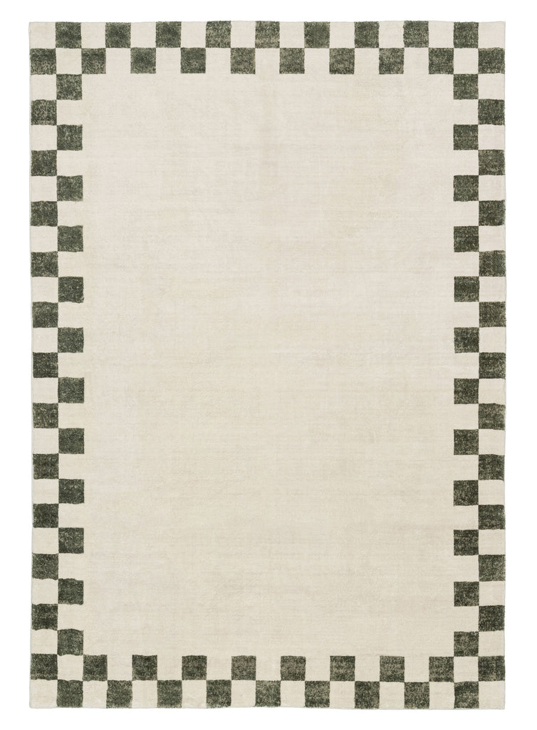 Keava Green Checkered Border Washable Rug