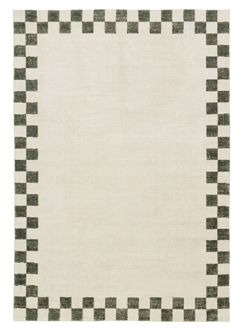 Keava Green Checkered Border Washable Rug