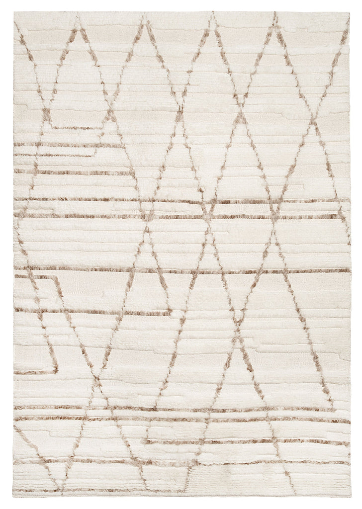 Leona Ivory Beige Tribal Wool Shag Rug