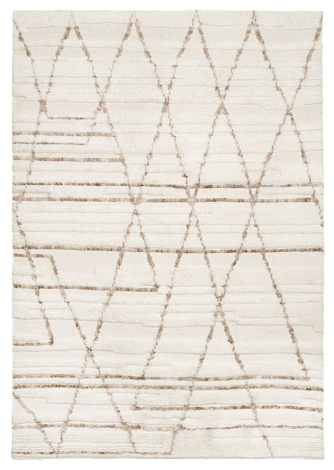 Leona Ivory Beige Tribal Wool Shag Rug