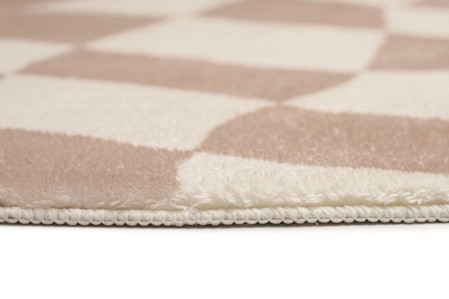 Logan Beige and Ivory Checkered Washable Round Rug