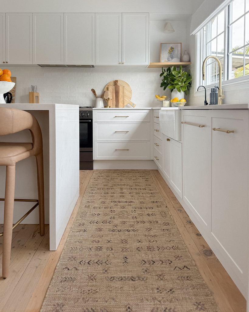 Loom Sand Beige and Stone Tribal Pattern Indoor Outdoor Runner Rug