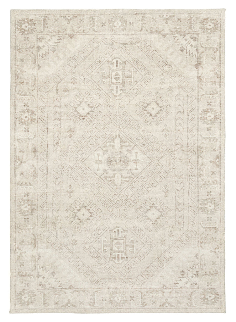 Lucille Cream and Beige Distressed Washable Rug